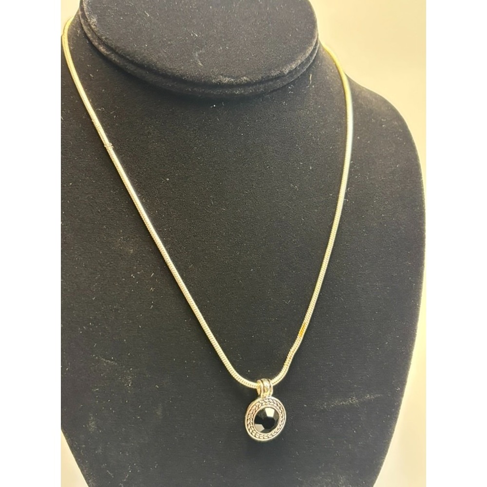 Vintage Necklace Silver Tone Black Stone‎ Elegant Pendant Napier Signed